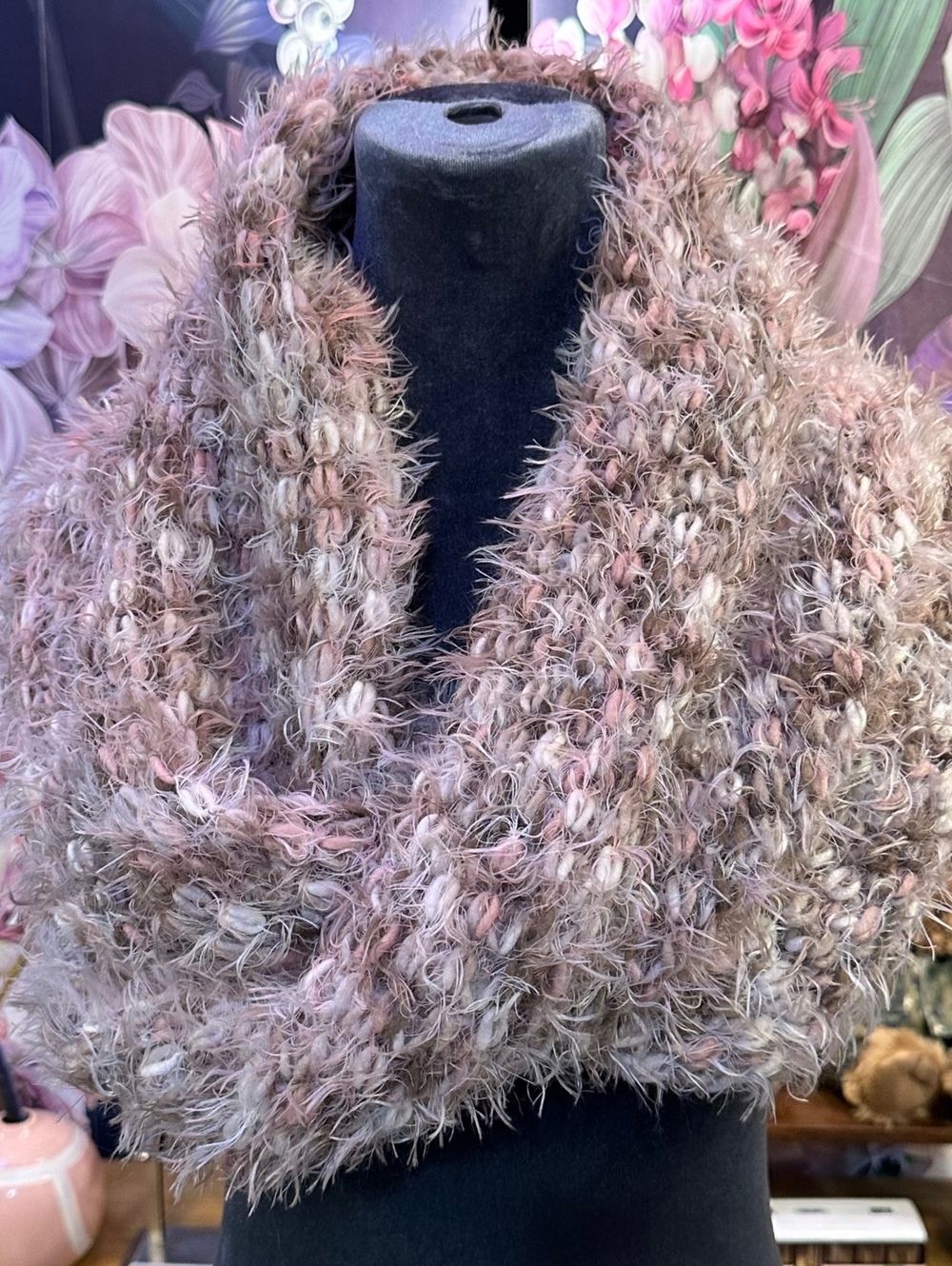Sonoma Life + Style Fuzzy Infinity Scarf Eyelash Knit Cozy Boho Mauve Taupe